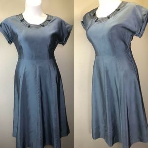 Vintage 1940s Satin Beaded Illusion Day Dress viva
